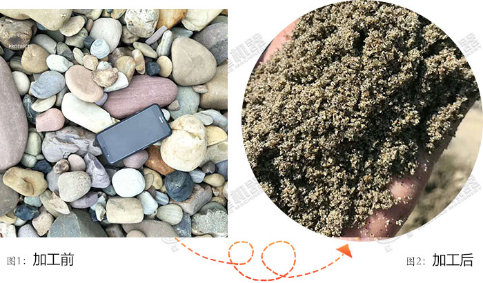 鵝卵石粉碎打沙機(jī)打的沙怎么樣，現(xiàn)場視頻來解答